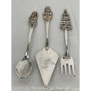 Holiday-Themed Serving Set With Santa Snowman & Tree Handles By International Si